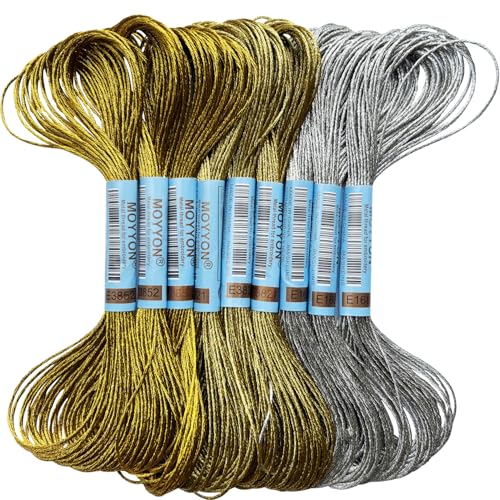 Stickgarn, 9 Knäuel, 3 Farben, Metallic-Stickgarn, Polyester-Kreuzstichfäden für Handstickerei, Stringart (E168, E3821, E3852) von MOYYON