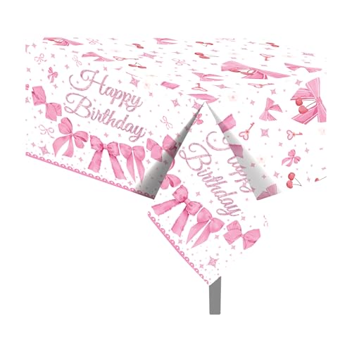 MOZUI Einweg-Kunststoff-Tischdecken mit rosa Schleife, 137 x 224 cm, rechteckige Tischdecken für Geburtstag, Brautparty, Babyparty, Junggesellinnenabschied, Dekoration, Brustkrebs-Dekoration, 2 Stück von MOZUI