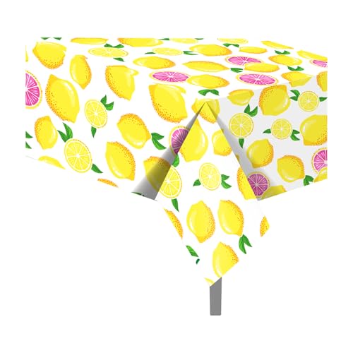 MOZUI Kunststoff-Tischdecken in Zitronenform, wasserdicht, für Sommer, Party, Picknick, Camping, Babyparty, Zitronen-Motiv, Einweg-Tischdecke, 137 x 224 cm, 2 Stück von MOZUI