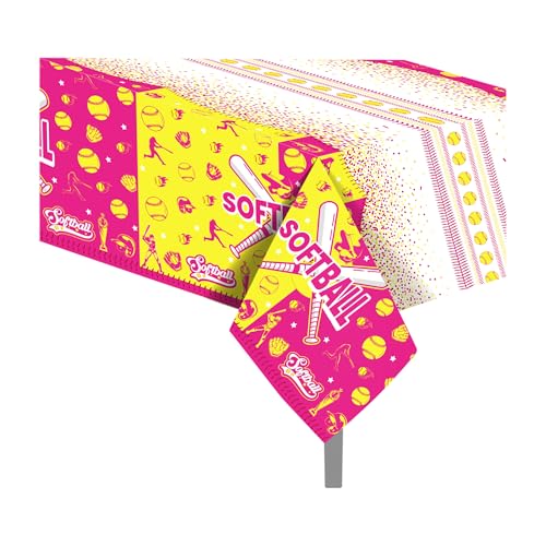 MOZUI Softball-Party-Tischdecken, Dekorationen, Sport-Party-Tischdecken, Softball-Partys, Dekoration, Sport-Tischdecke für Spieltag, Geburtstagsfeiern, Teamfeiern und Spieltag-Dekoration, 137 x 214 cm von MOZUI