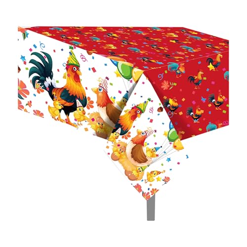 MOZUI Wasserfarben-Hahn-Tischdecken, 137 x 224 cm, Einweg-Partydekoration für Bauernhof-Hahn-Themen, Mädchen, Jungen, Geburtstage, Camping und Feiern im Freien, 2 Stück von MOZUI