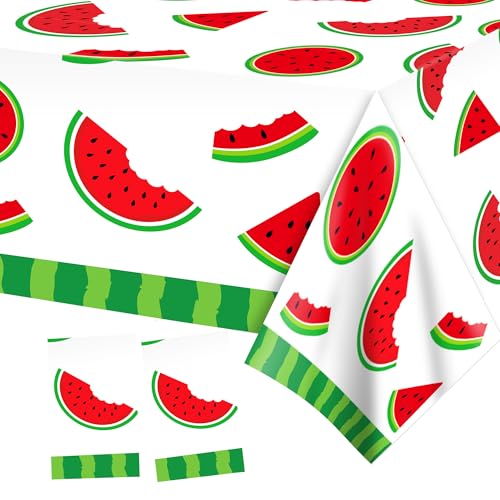 MOZUI Wassermelonen-Kunststoff-Tischdecken – 130 x 224 cm, Einweg-Tischdecken für Sommerpartys, Babypartys, Geburtstage, Strandluau, Picknicks, lebendiges Wassermelonenmuster, wasserdichte Tischdecke von MOZUI