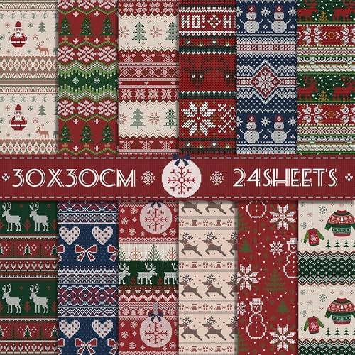 Papierblock mit hässlichem Weihnachtspullover-Muster, 30 x 30 cm, doppelseitiges Weihnachts-Scrapbook-Papier, bedruckter Karton für Origami-Kartenherstellung, Scrapbook-Zubehör, 24 Stück Papierblock mit hässlichem Weihnachtspullover-Muster, 30 x 30 cm, doppelseitiges Weihnachts-Scrapbook-Papier, bedruckter Karton für Origami-Kartenherstellung, Scrapbook-Zubehör, 24 Stück von MOZUI