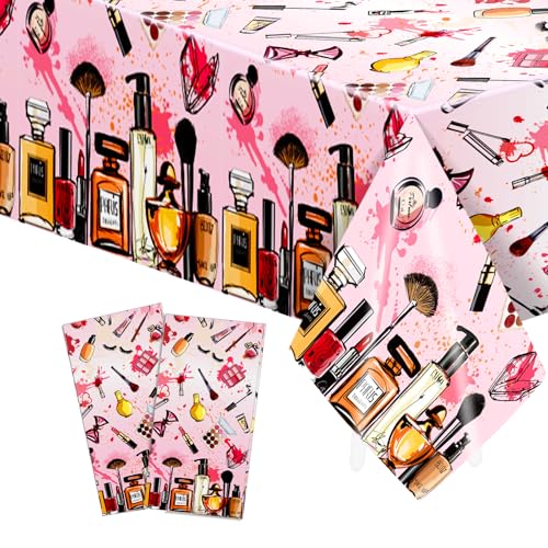 Spa-Make-up-Party-Tischdecken – wasserdichte rosa Kosmetik-Tischdecken für Make-Up-Mottoparty, Mädchen, Geburtstag, Spa-Partys (130 x 213 cm) von MOZUI