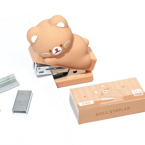 Cute Bear Desktop-Hefter mit Heftklammern, kleiner Mini-Büro-Hefter für Damen, Mädchen, Kinder, Cartoon-Hefter für Schreibtisch, Handhefter für Home Office (Cartoon-Bär) von MOZXIRZ