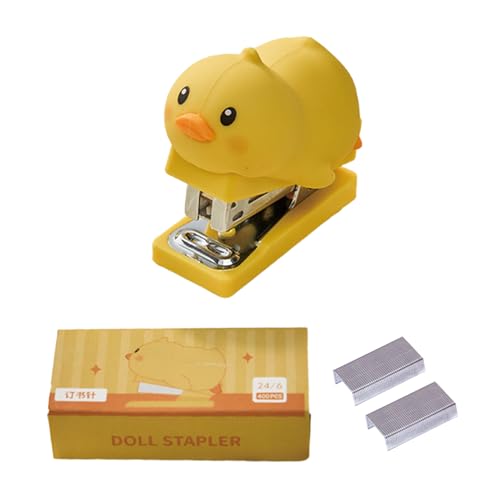 Cute Duck Desktop-Hefter mit Heftklammern, kleiner Mini-Bürohefter, Kinder-Cartoon-Hefter für Schreibtisch, Handhefter für Home Office (Ente) von MOZXIRZ
