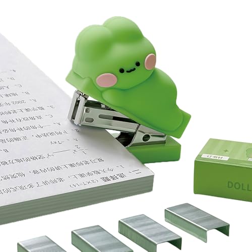 Cute Frog Desktop-Hefter mit Heftklammern, kleiner Mini-Bürohefter, Kinder-Cartoon-Hefter für Schreibtisch, Handhefter für Home Office (Frosch) von MOZXIRZ
