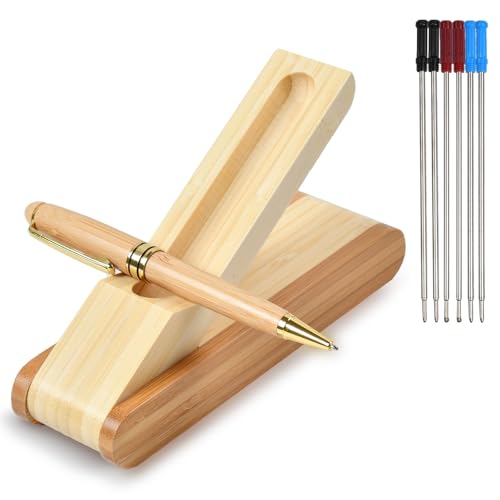MPEIPILA Eleganter Kugelschreiber aus Bambus – Kugelschreiber aus Holz mit 6 Ersatzminen, Box und Behälter – originelles Geschenk für Abschlussfeier, Damen und Herren von MPEIPILA