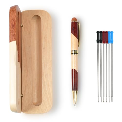 MPEIPILA Eleganter Kugelschreiber, Holzkugelschreiber, Geschenkstift, Holzstift, mit 6 Ersatzminen und Holzbox, Stift mit Behälter, Geschenk für Damen und Herren, originelles Geschenk zum Abschluss MPEIPILA Eleganter Kugelschreiber, Holzkugelschreiber, Geschenkstift, Holzstift, mit 6 Ersatzminen und Holzbox, Stift mit Behälter, Geschenk für Damen und Herren, originelles Geschenk zum Abschluss von MPEIPILA