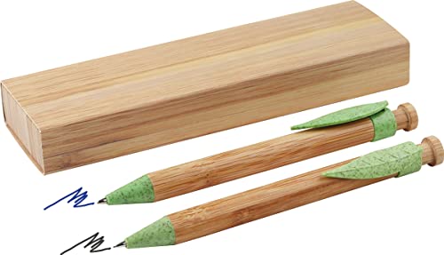 MPM Quality Bambus-Kugelschreiber und Bleistift-Set mit Weizenstroh-Clip in Papierbox, 2 Stück-Set, Blaue Tinte und Bleistift, Helles Holz/Grün, EKO Geschenke-Box, Umweltfreundlich, Eco-Friendly MPM Quality Bambus-Kugelschreiber und Bleistift-Set mit Weizenstroh-Clip in Papierbox, 2 Stück-Set, Blaue Tinte und Bleistift, Helles Holz/Grün, EKO Geschenke-Box, Umweltfreundlich, Eco-Friendly von MPM Quality