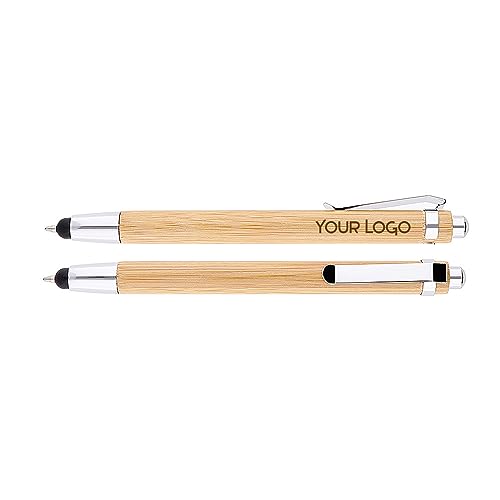MPM Quality Bambus-Kugelschreiber, mit Laser Gravur, personalisiert, Werbung mit Text & Logo für Firma, mit Gummi für Touchscreen-Steuerung und Metallclip, Holz, Eco friendly, Preis für 20 Stück MPM Quality Bambus-Kugelschreiber, mit Laser Gravur, personalisiert, Werbung mit Text & Logo für Firma, mit Gummi für Touchscreen-Steuerung und Metallclip, Holz, Eco friendly, Preis für 20 Stück von MPM Quality
