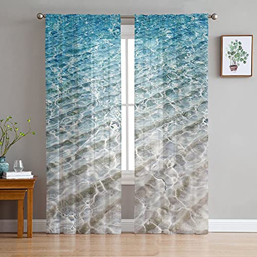 MPOWRX Klares Wasser Am Strand, Tüllvorhänge Für Wohnzimmer, Voile-Vorhang, Transparente Chiffon-Vorhänge,135B X 183H(cm) von MPOWRX
