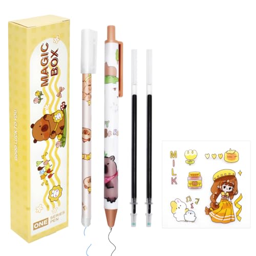 Radierbare Kugelschreiber, 2 Stück schwarze Rollerball-Radierstifte, 0,5 mm Radierstifte-2 Minen und ein Aufkleber Kinder Cartoon Radierstift Radierbare Kugelschreiber, 2 Stück schwarze Rollerball-Radierstifte, 0,5 mm Radierstifte-2 Minen und ein Aufkleber Kinder Cartoon Radierstift von MPQDFG