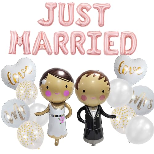 25 Stück Just Married Luftballon, Luftballon Hochzeit, Mr und Mrs Deko, Folienballon Hochzeit, Hochzeitsdeko für Draußen, Brautpaar Figuren Folienballon, für Standesamt Deko, Hochzeitstag Party Deko 25 Stück Just Married Luftballon, Luftballon Hochzeit, Mr und Mrs Deko, Folienballon Hochzeit, Hochzeitsdeko für Draußen, Brautpaar Figuren Folienballon, für Standesamt Deko, Hochzeitstag Party Deko von MPXEAVG
