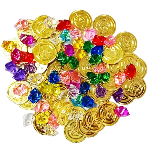 MPXEAVG 100 Stück Goldmünzen, 200 Kinder Piraten Edelsteine, Goldmünzen Kinder, Piratenschatz, Geeignet für Piratengeburtstage und andere Piratenparty-Anlässe MPXEAVG 100 Stück Goldmünzen, 200 Kinder Piraten Edelsteine, Goldmünzen Kinder, Piratenschatz, Geeignet für Piratengeburtstage und andere Piratenparty-Anlässe von MPXEAVG