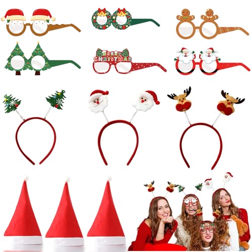 Weihnachtsfeier Brillen Set, 6 Pcs weihnachtsbrille, 3 Pcs Weihnachtsstirnband, 3 Pcs Weihnachtsmützen Erwachsene, Weihnachtsbrillen-Stirnband-Hut-Set, Weihnachten Accessoires, für Weihnachtsfeier Weihnachtsfeier Brillen Set, 6 Pcs weihnachtsbrille, 3 Pcs Weihnachtsstirnband, 3 Pcs Weihnachtsmützen Erwachsene, Weihnachtsbrillen-Stirnband-Hut-Set, Weihnachten Accessoires, für Weihnachtsfeier von MPXEAVG