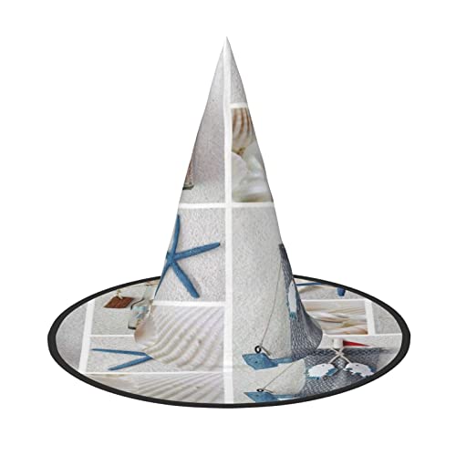 MQGMZ Flaschenmuschel Seestern Leuchtturm Druck vielseitiger Halloween-Hut Hexenhut für Erwachsene lustige und stilvolle Halloween-Party-Dekoration MQGMZ Flaschenmuschel Seestern Leuchtturm Druck vielseitiger Halloween-Hut Hexenhut für Erwachsene lustige und stilvolle Halloween-Party-Dekoration von MQGMZ