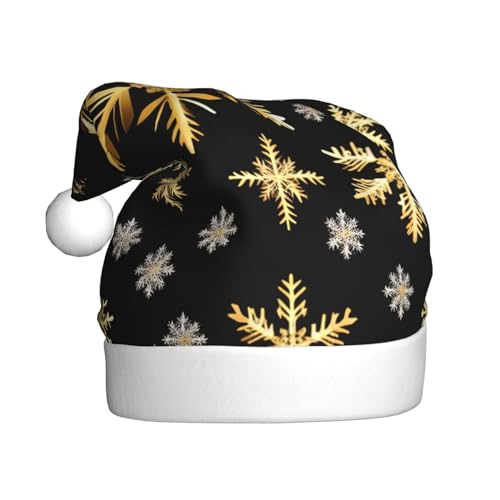 MQGMZ Goldene Weihnachten Schneeflocken Druck Weihnachtsmützen Humorvolle Weihnachtsmütze Unisex Xmas Hut Für Dekoration Neujahr Partys von MQGMZ