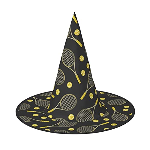 MQGMZ Lustiger Tennisschläger und Tennisbälle, bedruckt, vielseitiger Halloween-Hut, Hexenhut für Erwachsene, lustige und stilvolle Halloween-Party-Dekoration MQGMZ Lustiger Tennisschläger und Tennisbälle, bedruckt, vielseitiger Halloween-Hut, Hexenhut für Erwachsene, lustige und stilvolle Halloween-Party-Dekoration von MQGMZ