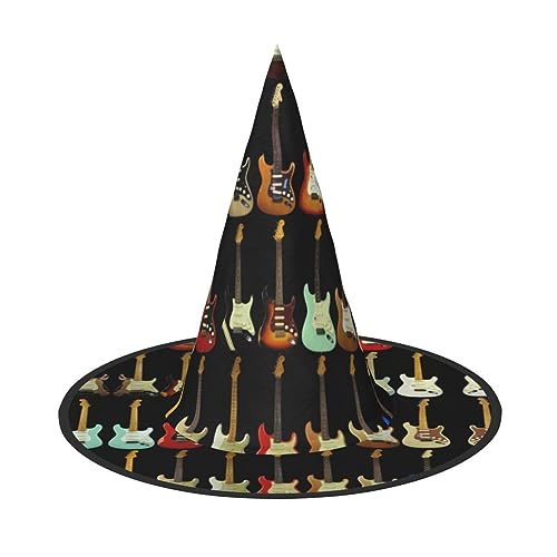 MQGMZ Mqgmzart Hexenhut mit Gitarren-Motiv, bezaubernd, Halloween, niedlich, faltbar, spitz, Neuheit, Hexenhut, Kinder und Erwachsene von MQGMZ