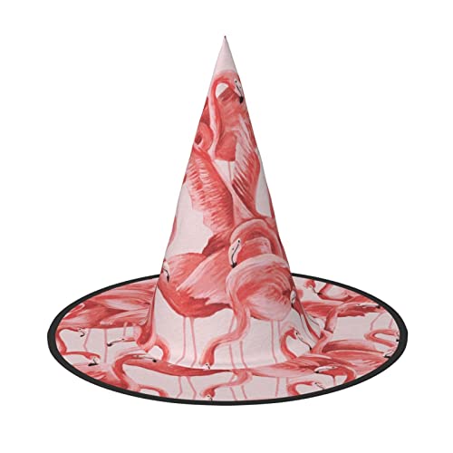 MQGMZ Mqgmzflamingo-Druck, bezaubernder Halloween-Hexenhut, niedlich, faltbar, spitz, Neuheit, Hexenhut, Kinder und Erwachsene von MQGMZ