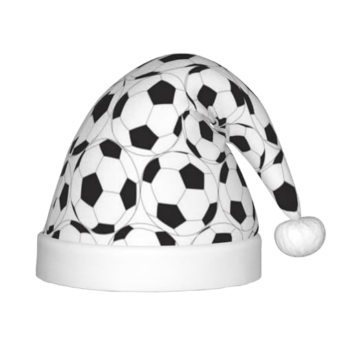 MQGMZ Mqgmzschwarz-weiße Weihnachtsmütze mit Fußball-Muster, Weihnachtsmannmütze für Kinder, Unisex, Flanell, Weihnachtsmannmütze für Kinder von MQGMZ