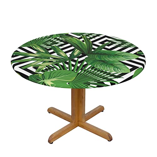 MQGMZ Runde Tischdecke mit tropischen Blättern, elastisch, wasserdicht, abwischbar, Tischdecke, Dekoration, Tischunterlage von MQGMZ