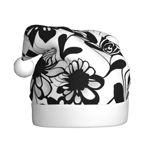 MQGMZ Schwarze und weiße Blumen Prtint Unisex Weihnachtsmützen Einzigartige Weihnachtsmütze Erwachsene Xmas Hut Für Neujahr Parteien Liefert von MQGMZ