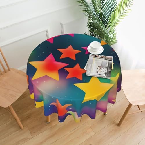 MQGMZ Tischdecke mit buntem Regenbogen-Sterne-Druck, rund, 152,4 cm, resistent gegen Flecken, Öl, Falten, Partys, Esszimmer, Abendessen von MQGMZ