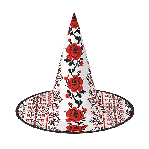 MQGMZ Ukrainischer Stickerei-Stil, Rosen-Druck, vielseitiger Halloween-Hut, Hexenhut für Erwachsene, lustige und stilvolle Halloween-Party-Dekoration MQGMZ Ukrainischer Stickerei-Stil, Rosen-Druck, vielseitiger Halloween-Hut, Hexenhut für Erwachsene, lustige und stilvolle Halloween-Party-Dekoration von MQGMZ