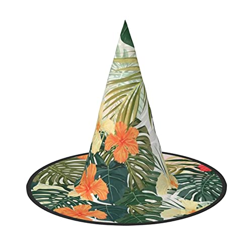 MQGMZ Vegetationsblätter mit Hibiskusblumen-Druck, vielseitiger Halloween-Hut, Hexenhut für Erwachsene, lustige und stilvolle Halloween-Party-Dekoration MQGMZ Vegetationsblätter mit Hibiskusblumen-Druck, vielseitiger Halloween-Hut, Hexenhut für Erwachsene, lustige und stilvolle Halloween-Party-Dekoration von MQGMZ