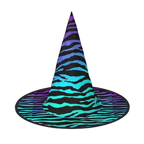 MQGMZ Violett-Blau-Grüner Camouflage-Zebrastreifen-Druck, vielseitiger Halloween-Hut, Hexenhut für Erwachsene, lustige und stilvolle Halloween-Party-Dekoration MQGMZ Violett-Blau-Grüner Camouflage-Zebrastreifen-Druck, vielseitiger Halloween-Hut, Hexenhut für Erwachsene, lustige und stilvolle Halloween-Party-Dekoration von MQGMZ