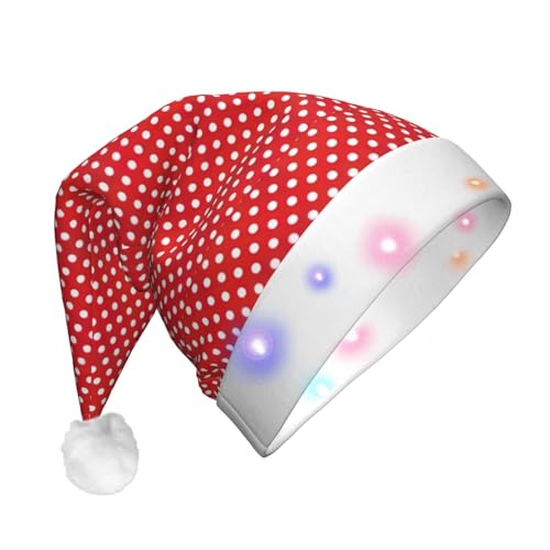 MQGMZ Weihnachtsmütze, beleuchtet, lustige Weihnachtsmütze, rot und weiß, gepunktet, für Erwachsene von MQGMZ