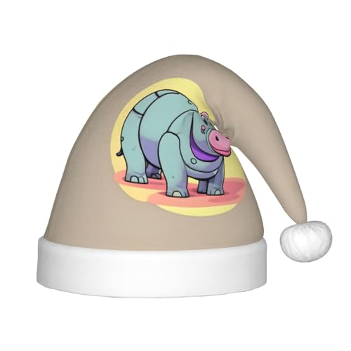 MQGMZ Weihnachtsmütze mit Cartoon-Nilpferd-Druck für Kinder, Weihnachtsmannmütze, perfekte Weihnachtsmütze, Urlaubsparty-Zubehör MQGMZ Weihnachtsmütze mit Cartoon-Nilpferd-Druck für Kinder, Weihnachtsmannmütze, perfekte Weihnachtsmütze, Urlaubsparty-Zubehör von MQGMZ