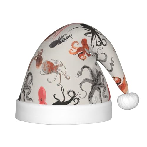 MQGMZ Weihnachtsmütze mit Tintenfisch-Motiv, bunt, für Kinder, Weihnachtsmannmütze, perfekt für die Feiertage MQGMZ Weihnachtsmütze mit Tintenfisch-Motiv, bunt, für Kinder, Weihnachtsmannmütze, perfekt für die Feiertage von MQGMZ