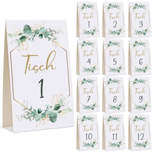 1-12 Tischnummern Hochzeit,Hochzeit Tischnummern, 12 Stück Tischkarten Vintage,Tischkarten Taufe,Tischkarten Kommunion Eukalyptus Einfach 1-12 Tischnummern Hochzeit,Hochzeit Tischnummern, 12 Stück Tischkarten Vintage,Tischkarten Taufe,Tischkarten Kommunion Eukalyptus Einfach von MQIAN