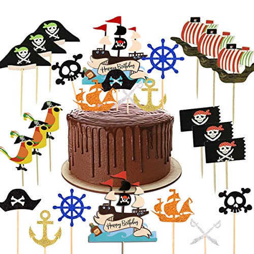 31 Stück Piraten Tortendeko, für Piraten Kindergeburtstag, Piratenparty, Piraten Muffin, Piraten Kuchen Topper, Kuchendeko Geburtstag Junge, Piratenschiff Kuchen Deko von MQIAN