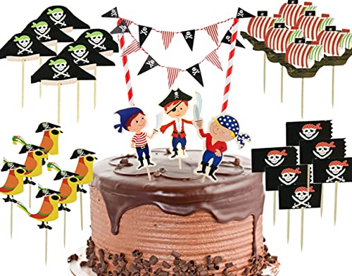 52 Stück Piraten Kuchen Deko, Piraten Tortendeko, Piraten Geburtstag Cupcake Deko, Piraten Muffin Deko, für Piratenparty Kindergeburtstag, Muffin Deko Junge, Kuchen Deko Geburtstag von MQIAN
