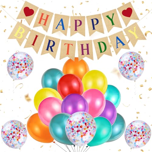 Geburtstagsdeko, Happy Birthday Girlande, Girlande Geburtstag, Birthday Decorations Bunte, Luftballons Geburtstag, Happy Birthday Deko, Ballon Bunt für Geburtstag Party Deko von MQIAN