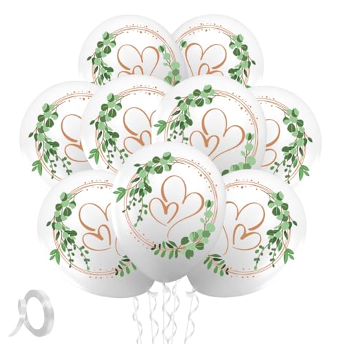Luftballons Hochzeit, 20 Stück Hochzeitsballons, Ballons Hochzeit Deko, Eukalyptus Herzluftballons für Heiratsantrag Verlobung Standesamt Deko von MQIAN