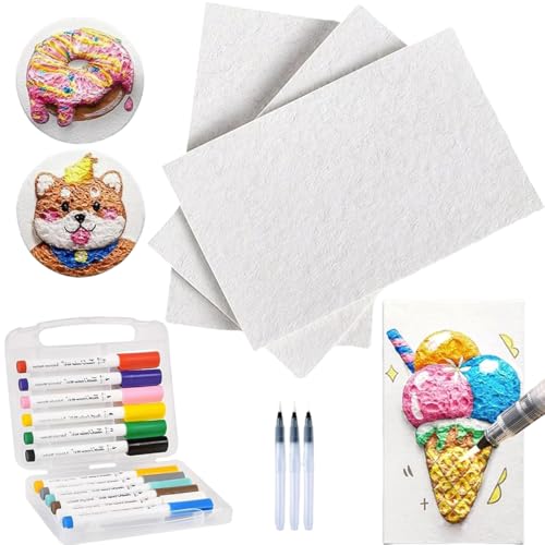 Magic Puffy Paint Art, Magisches Textur-Malset, 3D Zeichnung Magic Canvas Schwamm, Magic Foam Texture Painting Kit mit 12 Farben Stifte, Puffy Texture Paper für Kinder DIY Magic Puffy Paint Art, Magisches Textur-Malset, 3D Zeichnung Magic Canvas Schwamm, Magic Foam Texture Painting Kit mit 12 Farben Stifte, Puffy Texture Paper für Kinder DIY von MQIAN