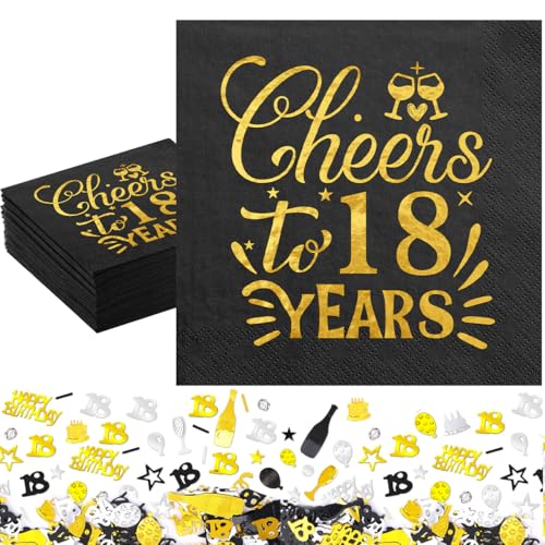 Servietten 18 Geburtstag 30 Stück mit 15g Konfetti Geburtstag, Cheers 18 Years Servietten Geburtstag, Happy Birthday Servietten, Servietten 18. Geburtstag Junge Mädchen, Papierservietten 33X33cm von MQIAN