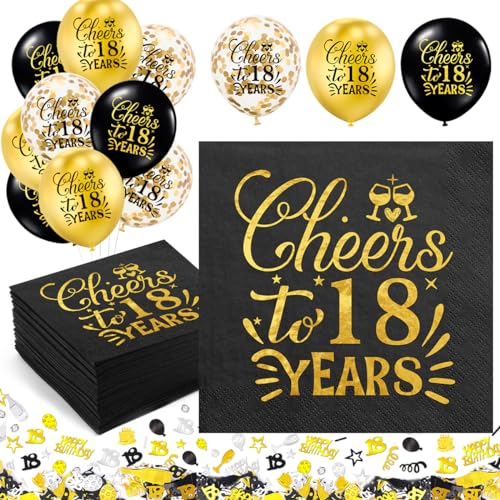 MQIAN Servietten 18. Geburtstag 60 Stück + 15g Konfetti + 18 Luftballons - 2-lagig, 33 x 33 cm, Gold-Schwarz, Papier, Cheers To 18 Years, Geburtstagsbedarf, Tischwäsche MQIAN Servietten 18. Geburtstag 60 Stück + 15g Konfetti + 18 Luftballons - 2-lagig, 33 x 33 cm, Gold-Schwarz, Papier, Cheers To 18 Years, Geburtstagsbedarf, Tischwäsche von MQIAN