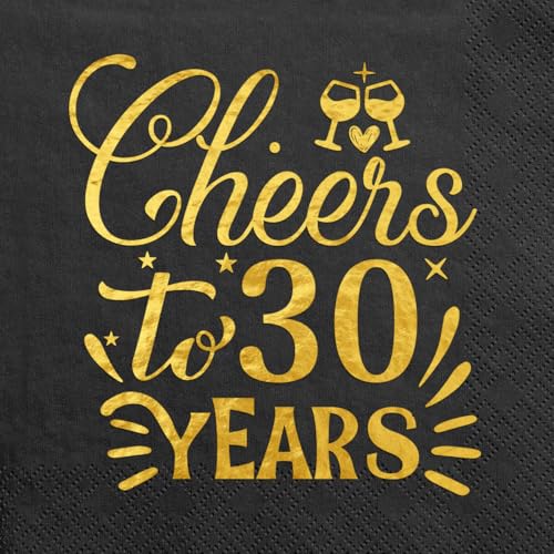 Servietten 30. Geburtstag - 20 Stück Happy Birthday 33x33cm - Cheers To 30 Years Papierservietten - Schwarz Gold Tischdeko Servietten 30. Geburtstag - 20 Stück Happy Birthday 33x33cm - Cheers To 30 Years Papierservietten - Schwarz Gold Tischdeko von MQIAN