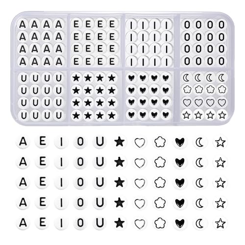 560 Stück Vokale Buchstabenperle A, E, I, O, U + Mond Perlen + Stern + Herz-Perlen, Beidseitig Bedruckt Alphabet-Perlen aus Acryl, Vowel Letter Perlen zum Basteln von Ketten, Armbändern 560 Stück Vokale Buchstabenperle A, E, I, O, U + Mond Perlen + Stern + Herz-Perlen, Beidseitig Bedruckt Alphabet-Perlen aus Acryl, Vowel Letter Perlen zum Basteln von Ketten, Armbändern von MQIGO