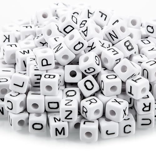 MQIGO 310 Stück Buchstabenperle A bis Z, 10 x 10 mm - 12 Stück pro Buchstaben - Kunststoffperlen, Zwischenperlen für DIY Schmuck, Bastelperlen für Armbänder und Ketten von MQIGO