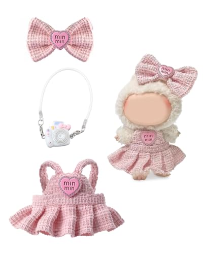 MQLSAERI Kleidung Kompatibel mit L-a-b-u-b-u Puppen, Kutte Outfit Schleife Clips Tasche nur Bekleidungs für die 17 cm Mini Plüsch Puppen Plüschpuppe, Nicht im Lieferumfang Enthalten (Rosa) von MQLSAERI