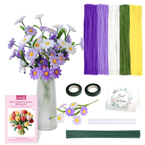 MQOALA 300 Stück Pfeifenreiniger Blumen Set Mit Anleitung, Chenilledraht Pfeifenreiniger Blumen Set, Basteln und Dekorieren Staubblatt FüR Blumenstrauß Diy Dekorationen Macaron-Farbe von MQOALA