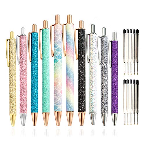 MQODLFP Metall-Kugelschreiber, 1,0 mm, einziehbar, Glitzer, Metallstifte mit 10 Ersatzminen für Schulbedarf, 10 Stück MQODLFP Metall-Kugelschreiber, 1,0 mm, einziehbar, Glitzer, Metallstifte mit 10 Ersatzminen für Schulbedarf, 10 Stück von MQODLFP