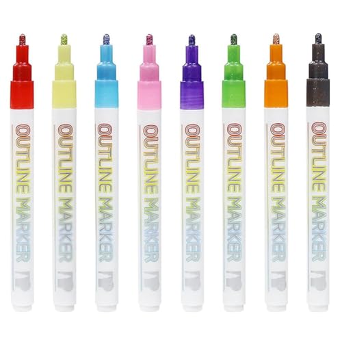 MQODLFP Metallische Konturenmarker, 8 Farben, schimmernde Konturenmarker, charakteristische Metallic-Marker, einfache Installation MQODLFP Metallische Konturenmarker, 8 Farben, schimmernde Konturenmarker, charakteristische Metallic-Marker, einfache Installation von MQODLFP